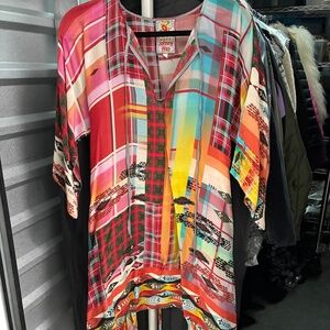 Johnny Was Colorful Silky Printed Blouse/Caftan/Dress/Tunic